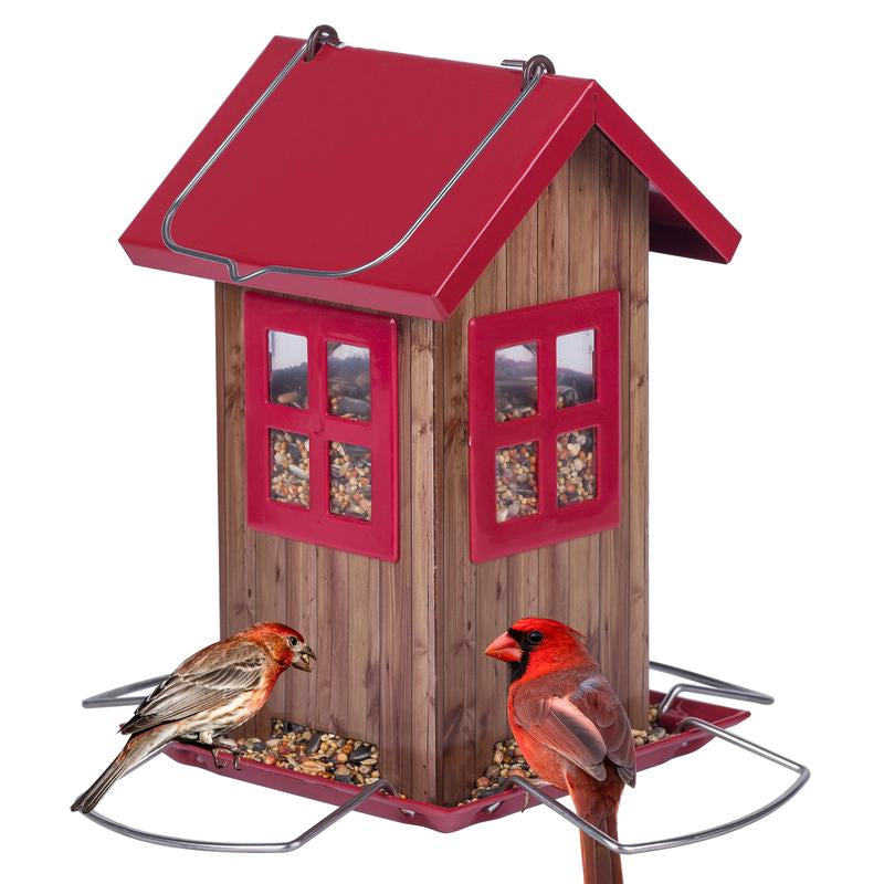 Kingsyard Cute Bird House Feeders for Outside, Hanging Metal Bird Feeder with 4 Ports, Outdoor Garden Yard Decorations for Cardinals Finches Chickadees Goldfinches & Sparrows Bird Watching
