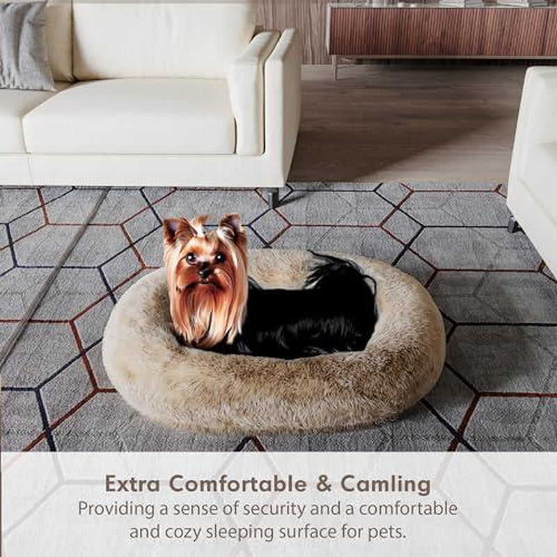 Cozzze Orthopedic Calming Dog Bed for Medium Dogs, anti Anxiety Pet Bed with Supportive Foam, Removable Washable Oval Bed, Fluffy Dog Cuddle Bed, Beige