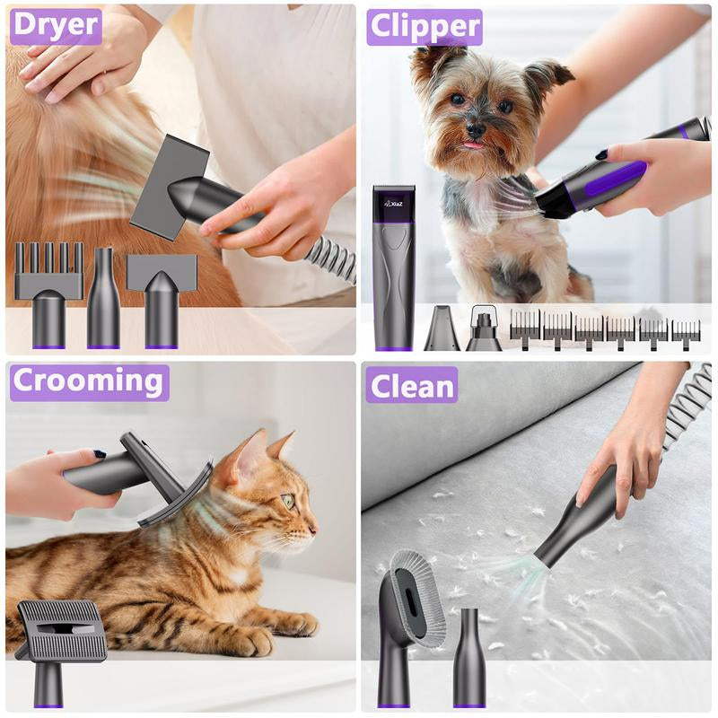 Dog Grooming Vacuum Dryer with Clippers, with Nail Grinder and Paw Trimmer, Hair Vacuum Groomer for Shedding Blowing Trimming Pet'S Hair