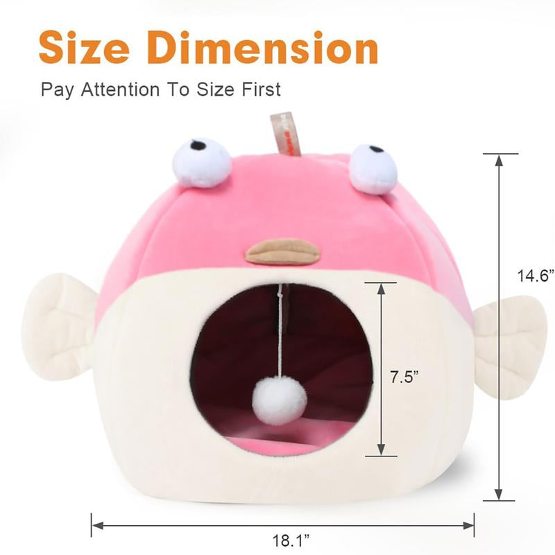 Cat Bed for Indoor Cats, Covered Cat Bed with Anti-Scratch Lining, Ultra Soft Cat Hideaway, Warm Cute Cat House with Hanging Toy, Pet Bed for Cats