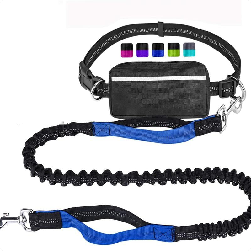 Hands Free Dog Leash for Running Walking Training Hiking, Dual-Handle Reflective Bungee, Poop Bag Dispenser Pouch, Adjustable Waist Belt, Shock Absorbing, Ideal for Medium to Large Dogs (Black W Pink)